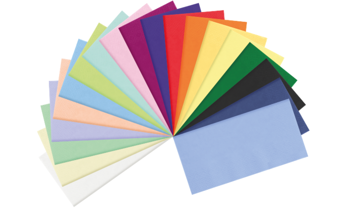 ServePouch® Bestecktaschen bedrucken: Übersicht der 18 Serviettenfarben.